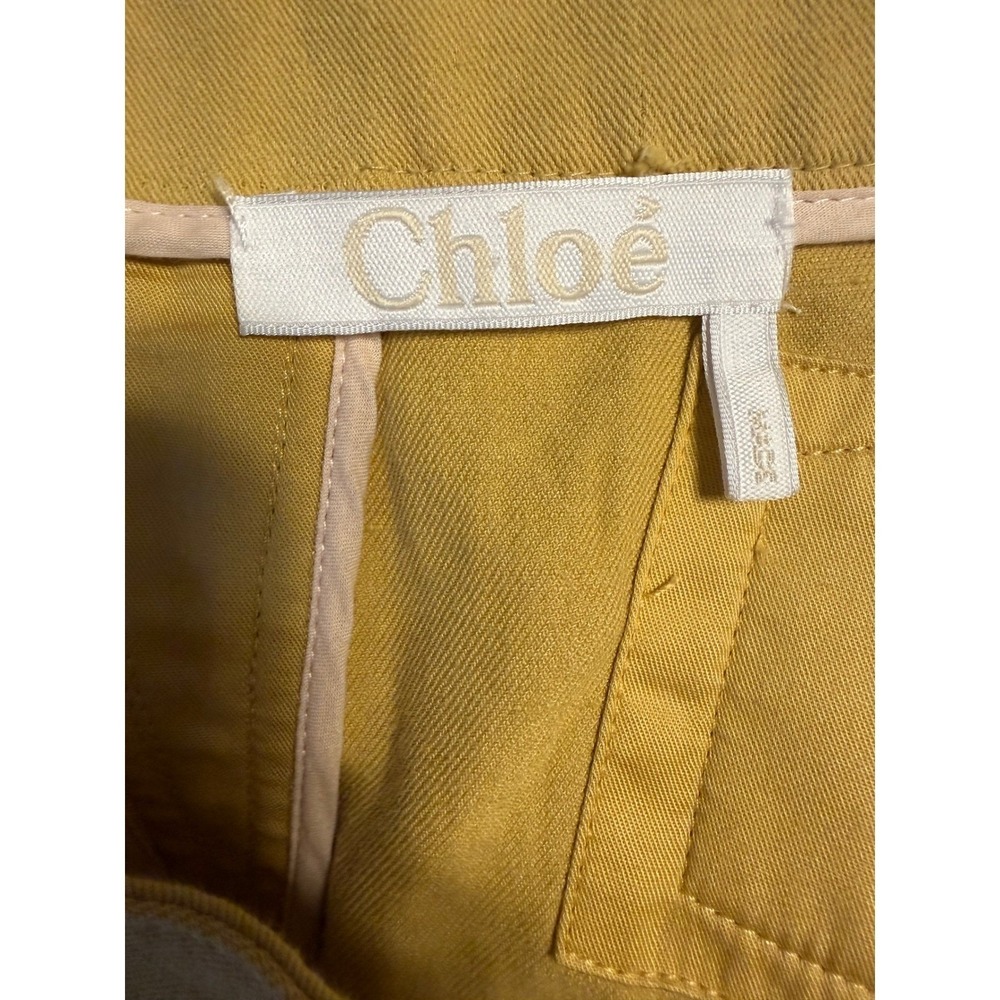 Chloe Pleated Cargo Shorts Mustard Yellow Cotton Linen Cinch Back Size 42 IT - Picture 3 of 11